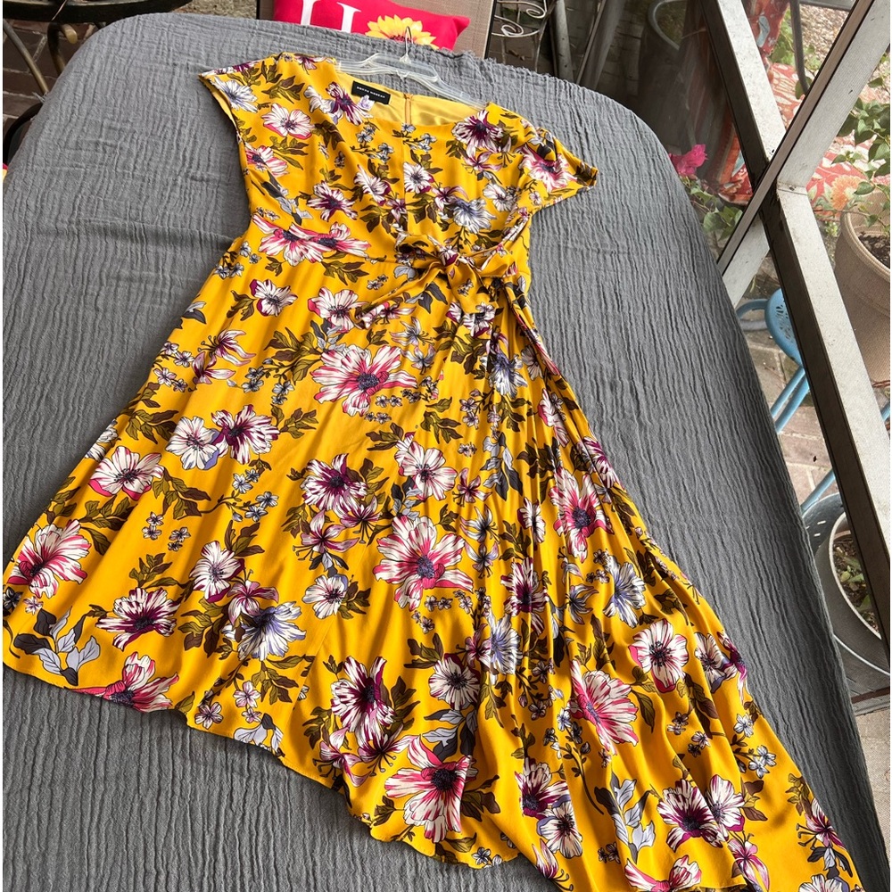 Bright floral asymmetry skirt dress